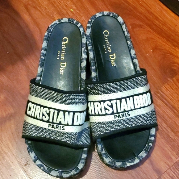 Christian Dior Denim D-way Embroidered Wedge Mules Platform US 10 - Picture 1 of 11